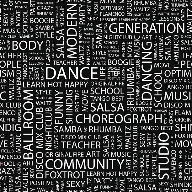 DANCE. Seamless pattern. Word cloud illustration.